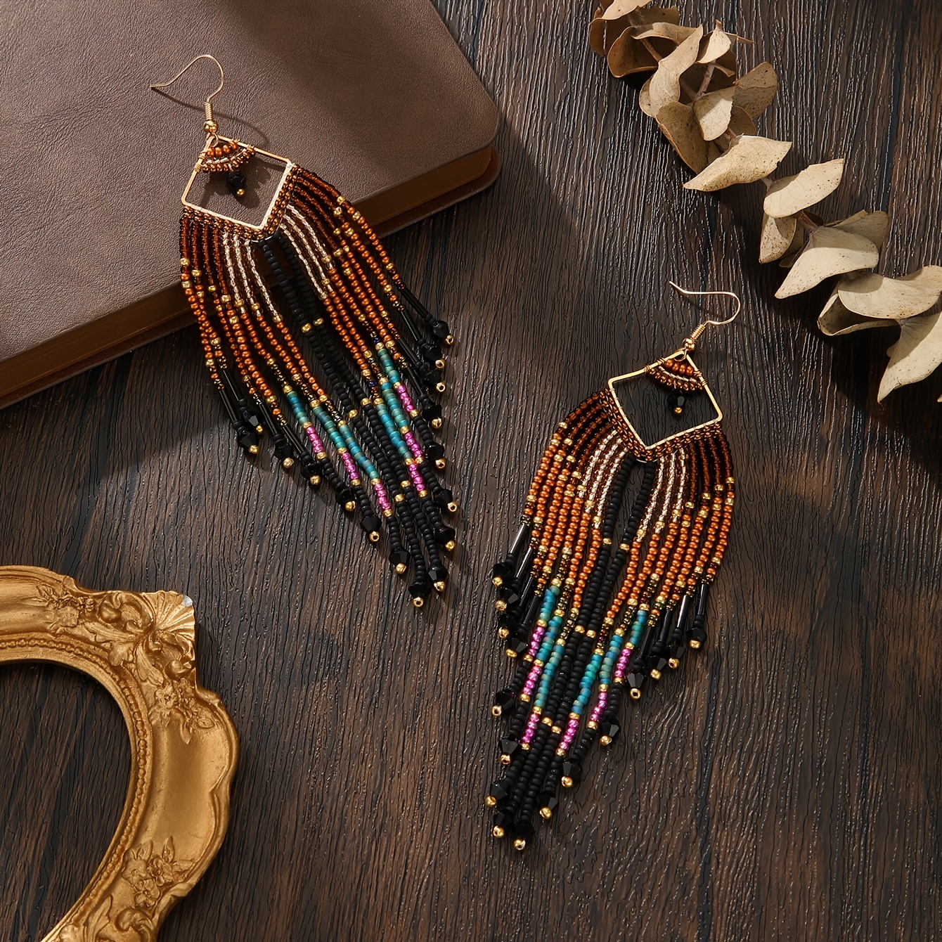 Women's Vintage Hand-Woven Beaded Tassel Earrings